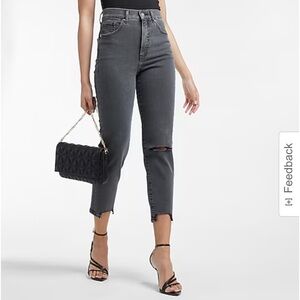 Express Super High Waisted Black Ripped Raw Hem Mom Jeans Sz 0 black wash